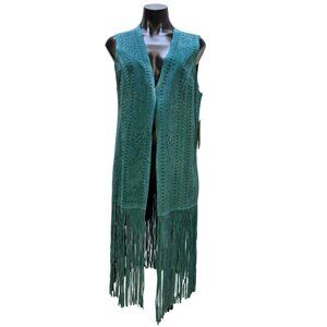 NWT Scully Teal Laser Cut Suede Fringe Vest Size L